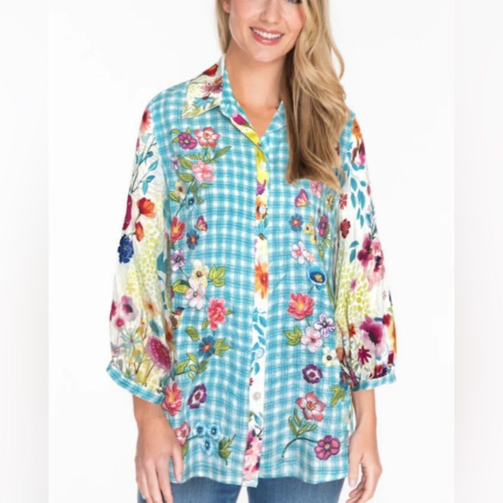 John Mark Blue Floral Button-Down Shirt